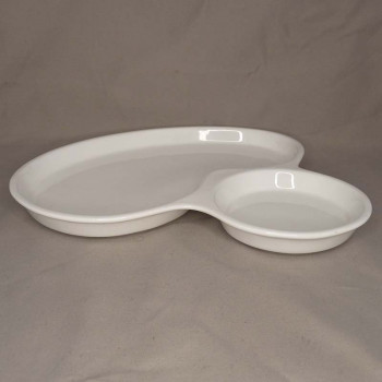 White porcelain dish with 2 compartments